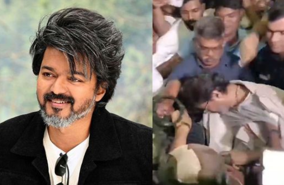 Thalapathy Vijay Nearly Falls While Leaving Chennai Airport Amid Massive Fan Crowd; Viral Video Shocks Fans Thalapathy Vijay Nearly Falls While Leaving Chennai Airport Amid Massive Fan Crowd Image.png